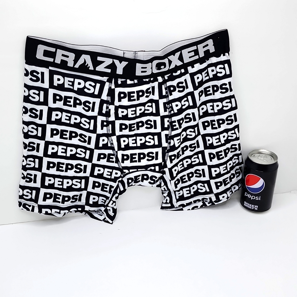 PEPSI CRAZY BOXER BRIEFS, BLACK AND SIZE LARGE
